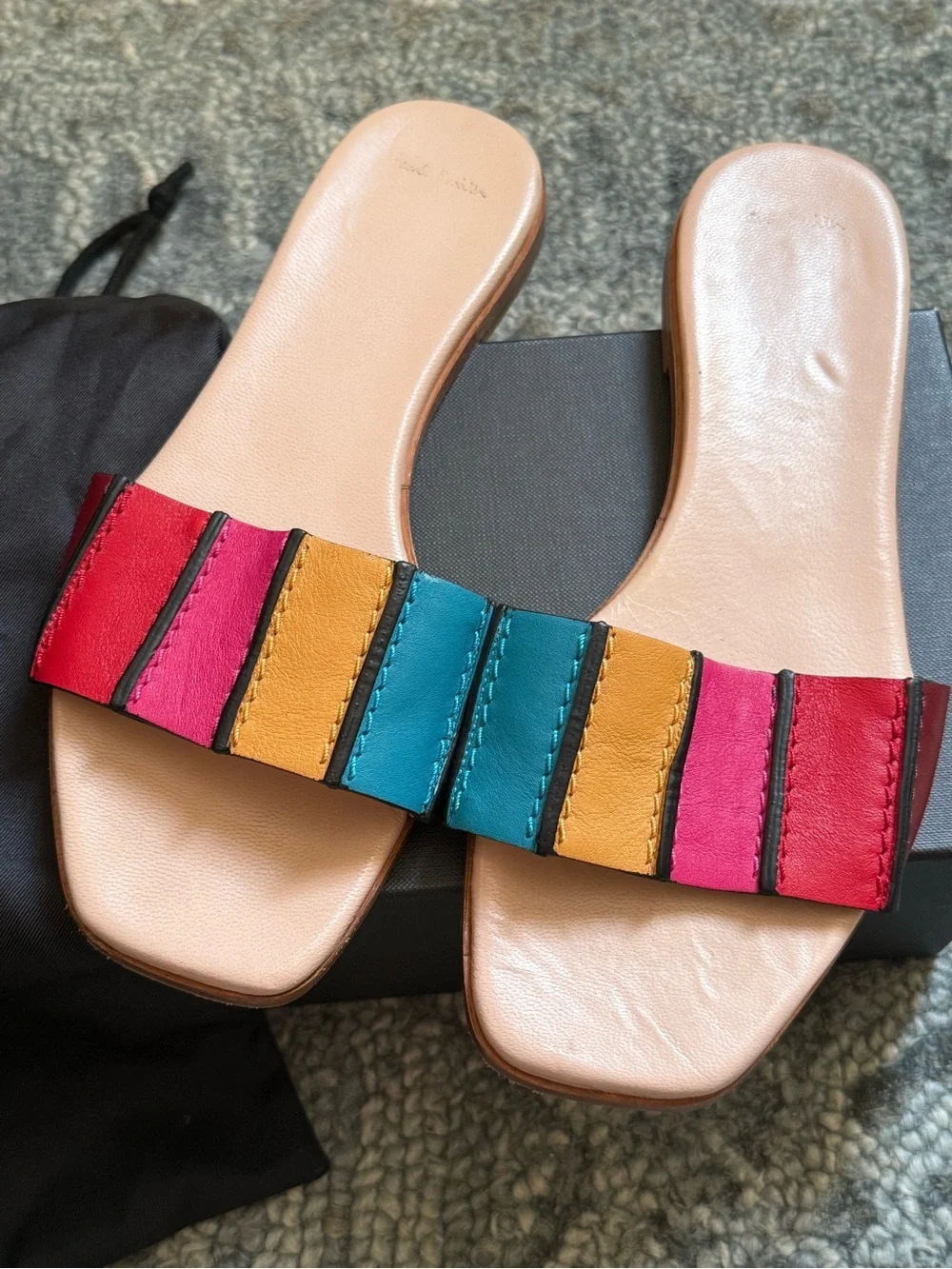 Paul Smith Multicolor Rainbow  Leather Slide Sandals sz 37 6.5-7